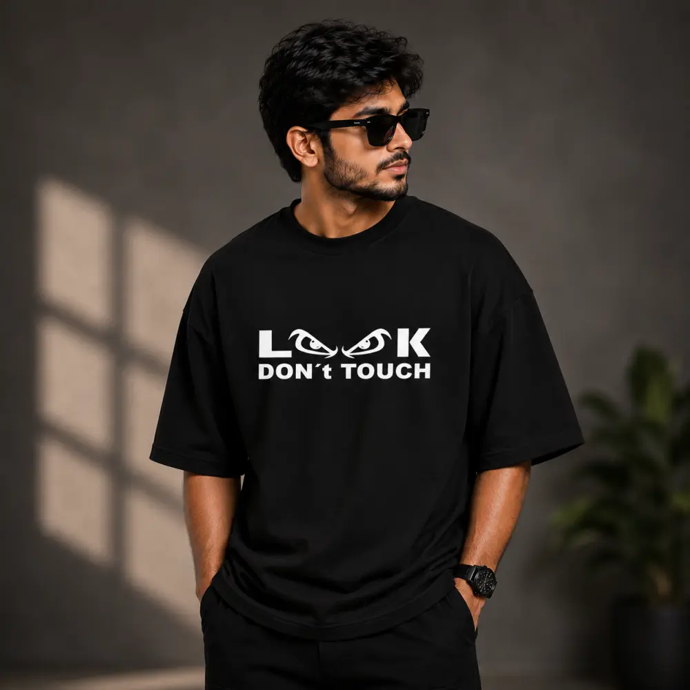 প্রিমিয়াম ড্রপ শোল্ডার টি-শার্ট - Look Don't Touch