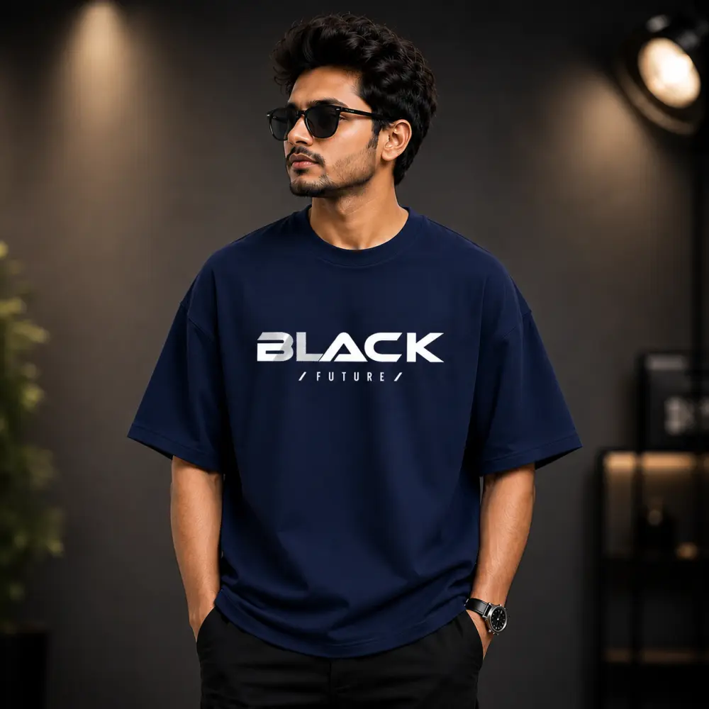 প্রিমিয়াম ড্রপ শোল্ডার টি-শার্ট - BLACK