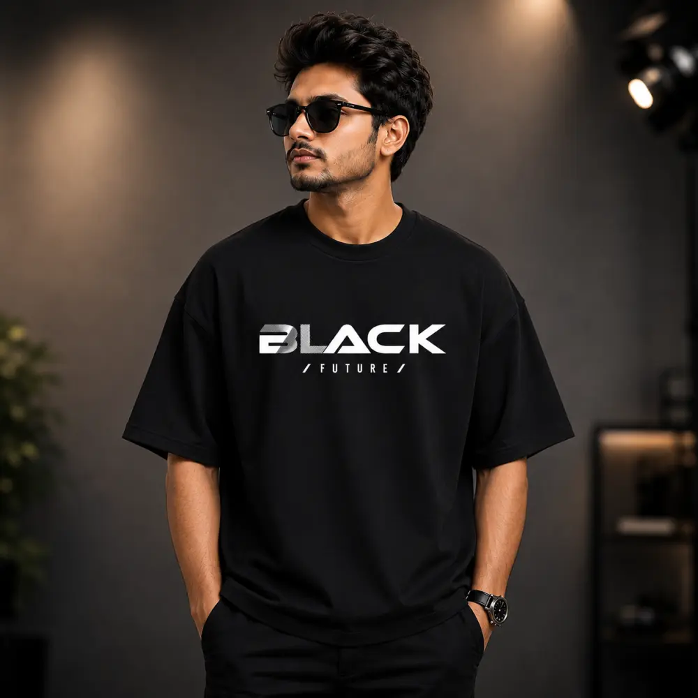 প্রিমিয়াম ড্রপ শোল্ডার টি-শার্ট - BLACK