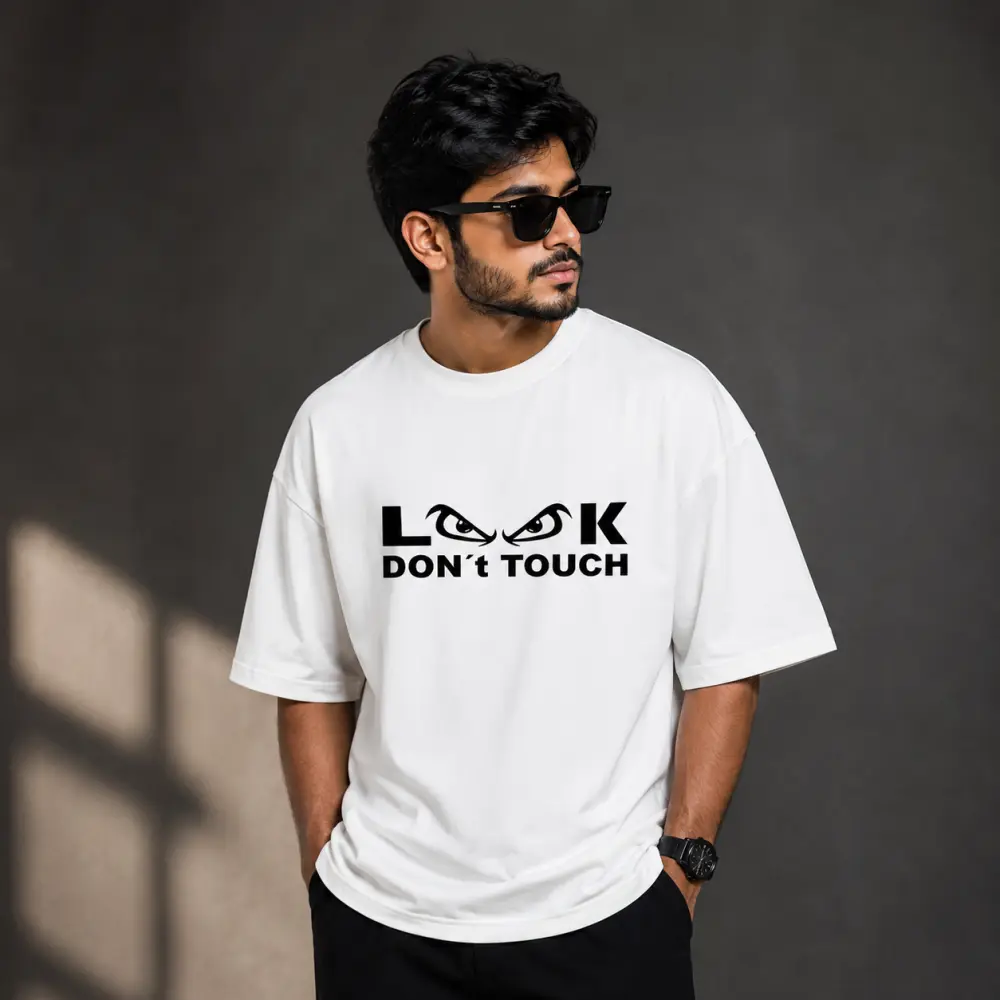 প্রিমিয়াম ড্রপ শোল্ডার টি-শার্ট - Look Don't Touch